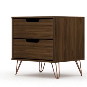 Manhattan Comfort Rockefeller 2.0 Mid-Century- Modern Nightstand with 2-Drawer in Brown