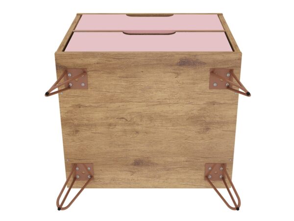 Manhattan Comfort Rockefeller 2.0 Mid-Century- Modern Nightstand with 2-Drawer in Nature and Rose Pink