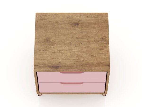 Manhattan Comfort Rockefeller 2.0 Mid-Century- Modern Nightstand with 2-Drawer in Nature and Rose Pink