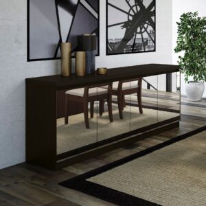 Manhattan Comfort Viennese 62.99 in. 6-Shelf Buffet Cabinet with Mirrors in Black Matte