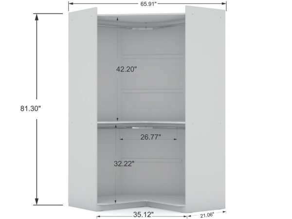 Manhattan Comfort Mulberry Modern Open Corner Closet with 2 Hanging Rods in White