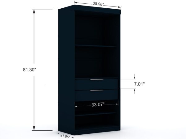 Manhattan Comfort Mulberry Open 1 Sectional Modern Armoire Wardrobe Closet with 2 Drawers in Tatiana Midnight Blue