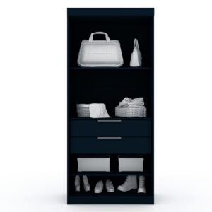 Manhattan Comfort Mulberry Open 1 Sectional Modern Armoire Wardrobe Closet with 2 Drawers in Tatiana Midnight Blue