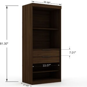 Manhattan Comfort Mulberry Open 1 Sectional Modern Armoire Wardrobe Closet with 2 Drawers in Brown