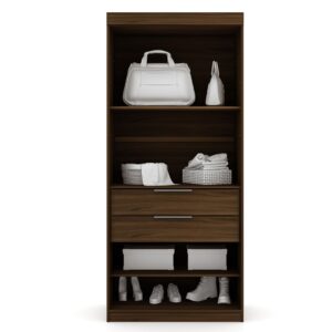 Manhattan Comfort Mulberry Open 1 Sectional Modern Armoire Wardrobe Closet with 2 Drawers in Brown