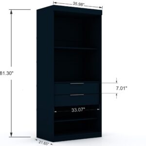 Manhattan Comfort Mulberry Open 2 Sectional Modern Corner Wardrobe Closet with 2 Drawers- Set of 2 in Tatiana Midnight Blue