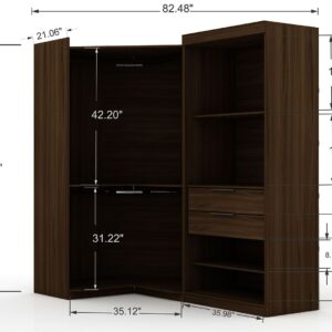 Manhattan Comfort Mulberry Open 2 Sectional Modern Corner Wardrobe Closet with 2 Drawers- Set of 2 in Brown