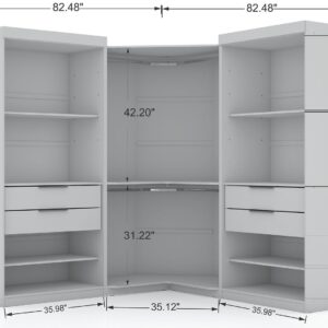 Manhattan Comfort Mulberry Open 3 Sectional Modern Wardrobe Corner Closet with 4 Drawers - Set of 3 in White