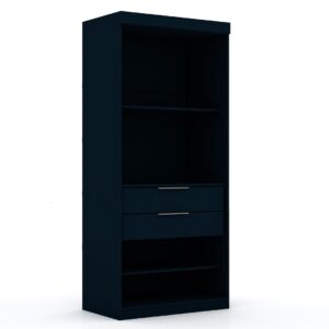 Manhattan Comfort Mulberry Open 2 Sectional Modern Wardrobe Closet with 4 Drawers - Set of 2 in Tatiana Midnight Blue