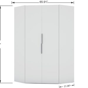 Manhattan Comfort Mulberry 2.0 Modern Corner Wardrobe Closet with 2 Hanging Rods in White