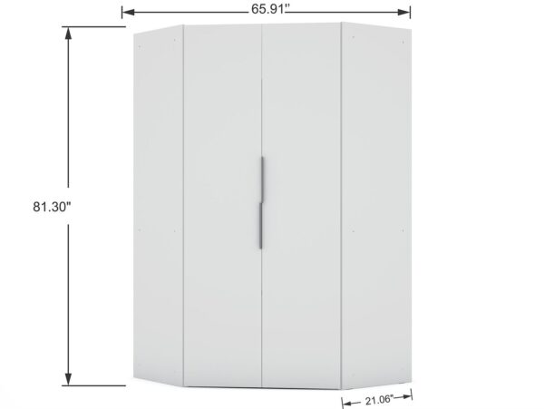 Manhattan Comfort Mulberry 2.0 Modern Corner Wardrobe Closet with 2 Hanging Rods in White