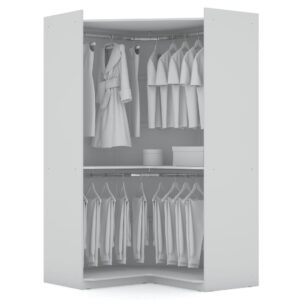 Manhattan Comfort Mulberry 2.0 Modern Corner Wardrobe Closet with 2 Hanging Rods in White