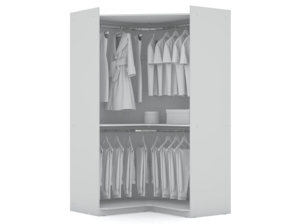 Manhattan Comfort Mulberry 2.0 Modern Corner Wardrobe Closet with 2 Hanging Rods in White