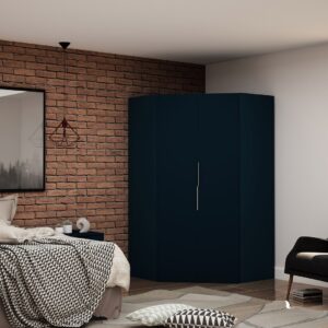 Manhattan Comfort Mulberry 2.0 Modern Corner Wardrobe Closet with 2 Hanging Rods in Tatiana Midnight Blue