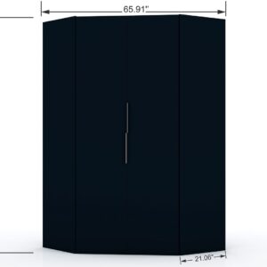 Manhattan Comfort Mulberry 2.0 Modern Corner Wardrobe Closet with 2 Hanging Rods in Tatiana Midnight Blue