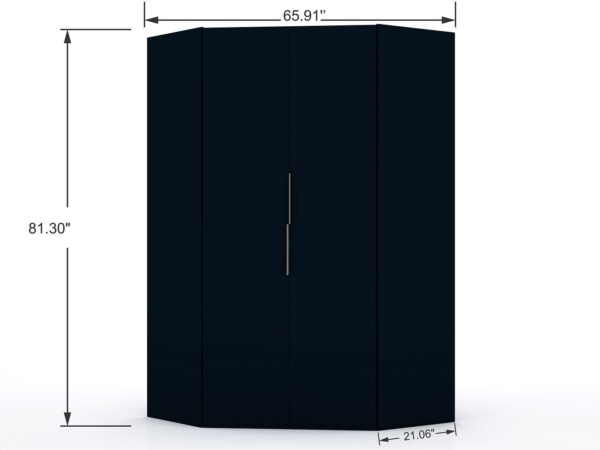 Manhattan Comfort Mulberry 2.0 Modern Corner Wardrobe Closet with 2 Hanging Rods in Tatiana Midnight Blue