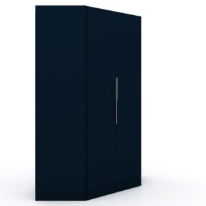 Manhattan Comfort Mulberry 2.0 Modern Corner Wardrobe Closet with 2 Hanging Rods in Tatiana Midnight Blue