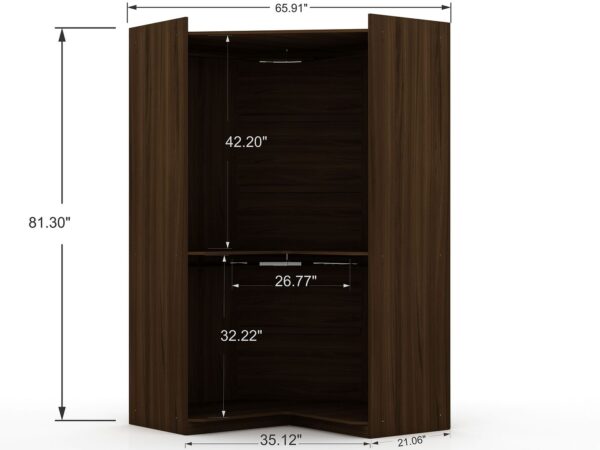 Manhattan Comfort Mulberry 2.0 Modern Corner Wardrobe Closet with 2 Hanging Rods in Brown