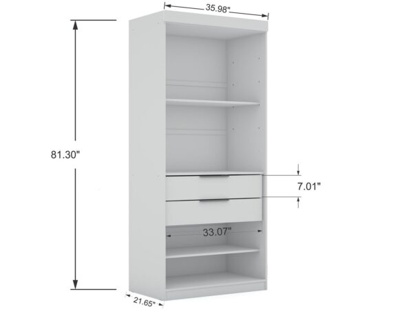 Manhattan Comfort Mulberry 2.0 Sectional Modern Armoire Wardrobe Closet with 2 Drawers in White