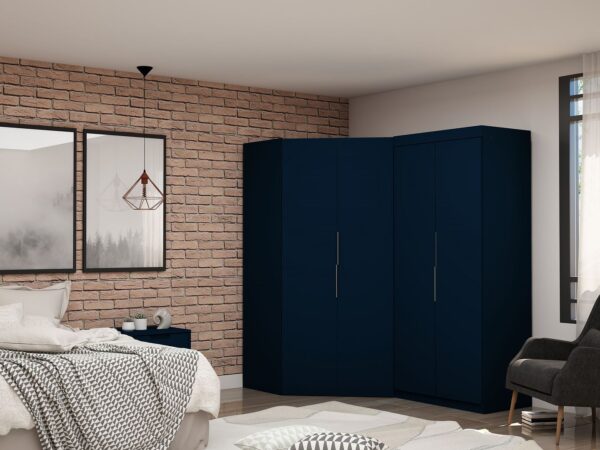 Manhattan Comfort Mulberry 3.0 Sectional Modern Corner Wardrobe Closet with 2 Drawers - Set of 2 in Tatiana Midnight Blue