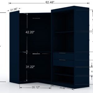 Manhattan Comfort Mulberry 3.0 Sectional Modern Corner Wardrobe Closet with 2 Drawers - Set of 2 in Tatiana Midnight Blue