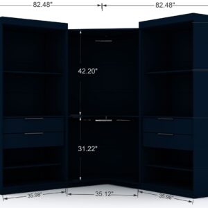 Manhattan Comfort Mulberry 2.0 Semi Open 3 Sectional Modern Wardrobe Corner Closet with 4 Drawers - Set of 3 in Tatiana Midnight Blue