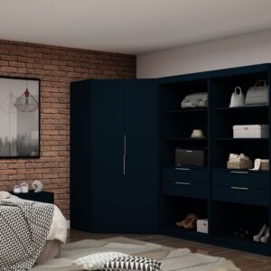 Manhattan Comfort Mulberry 2.0 Semi Open 3 Sectional Modern Wardrobe Corner Closet with 4 Drawers - Set of 3 in Tatiana Midnight Blue