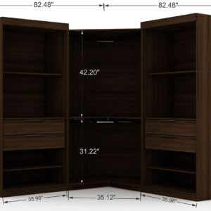 Manhattan Comfort Mulberry 2.0 Semi Open 3 Sectional Modern Wardrobe Corner Closet with 4 Drawers - Set of 3 in Brown