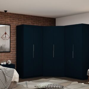 Manhattan Comfort Mulberry 3.0 Sectional Modern Wardrobe Corner Closet with 4 Drawers - Set of 3 in Tatiana Midnight Blue