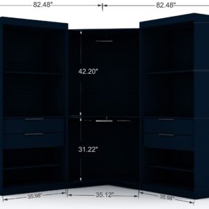 Manhattan Comfort Mulberry 3.0 Sectional Modern Wardrobe Corner Closet with 4 Drawers - Set of 3 in Tatiana Midnight Blue