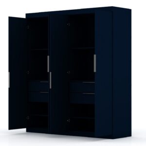 Manhattan Comfort Mulberry 2 Sectional Modern Wardrobe Closet with 4 Drawers - Set of 2 in Tatiana Midnight Blue