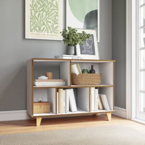 Manhattan Comfort Minetta 5-Shelf Mid-Century Low Bookcase in White