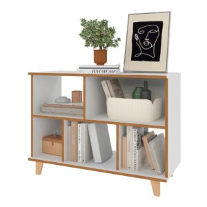 Manhattan Comfort Minetta 5-Shelf Mid-Century Low Bookcase in White