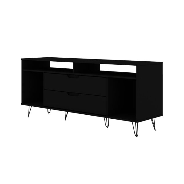 Manhattan Comfort Rockefeller 62.99 TV Stand with Metal Legs and 2 Drawers in Black