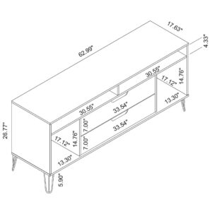 Manhattan Comfort Rockefeller 62.99 TV Stand with Metal Legs and 2 Drawers in Off White