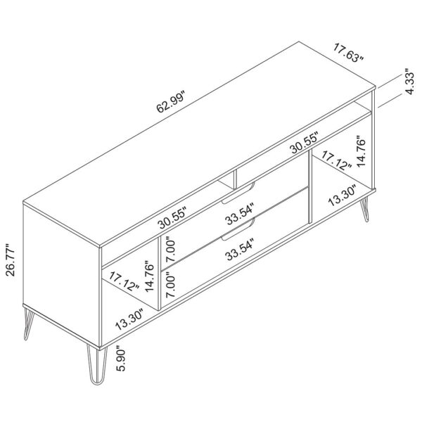 Manhattan Comfort Rockefeller 62.99 TV Stand with Metal Legs and 2 Drawers in Tatiana Midnight Blue