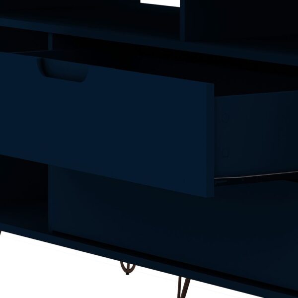 Manhattan Comfort Rockefeller 62.99 TV Stand with Metal Legs and 2 Drawers in Tatiana Midnight Blue