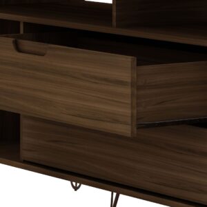 Manhattan Comfort Rockefeller 62.99 TV Stand with Metal Legs and 2 Drawers in Brown