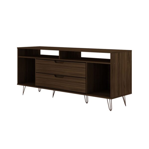 Manhattan Comfort Rockefeller 62.99 TV Stand with Metal Legs and 2 Drawers in Brown