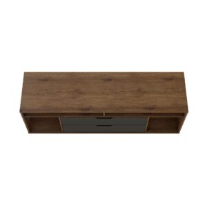 Manhattan Comfort Rockefeller 62.99 TV Stand with Metal Legs and 2 Drawers in Nature and Textured Grey