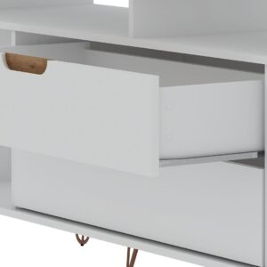 Manhattan Comfort Rockefeller 62.99 TV Stand with Metal Legs and 2 Drawers in Off White and Nature