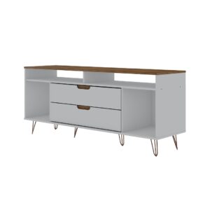 Manhattan Comfort Rockefeller 62.99 TV Stand with Metal Legs and 2 Drawers in Off White and Nature