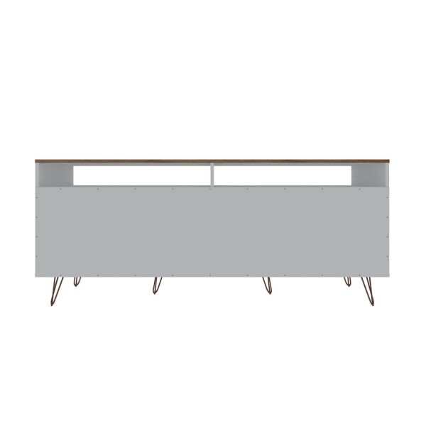 Manhattan Comfort Rockefeller 62.99 TV Stand with Metal Legs and 2 Drawers in Off White and Nature