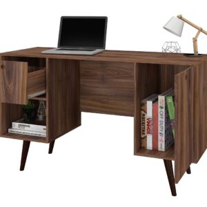 Manhattan Comfort Edgar 1-Drawer Mid-Century Office Desk in Dark Brown