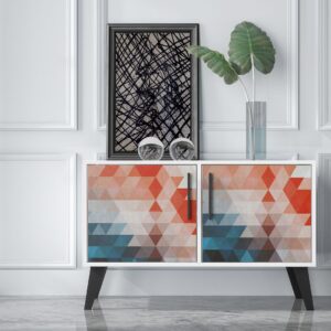 Manhattan Comfort Mid-Century- Modern Amsterdam Double Side Table 2.0 with 3 Shelves in Multi Color Red and Blue