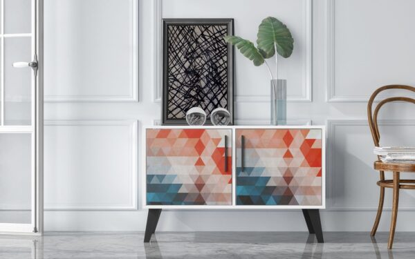 Manhattan Comfort Mid-Century- Modern Amsterdam Double Side Table 2.0 with 3 Shelves in Multi Color Red and Blue