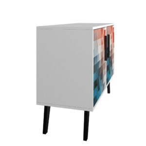 Manhattan Comfort Mid-Century- Modern Amsterdam Double Side Table 2.0 with 3 Shelves in Multi Color Red and Blue