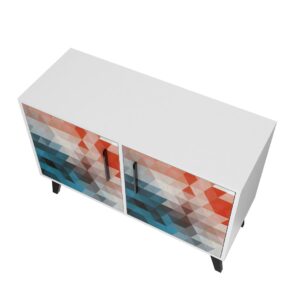 Manhattan Comfort Mid-Century- Modern Amsterdam Double Side Table 2.0 with 3 Shelves in Multi Color Red and Blue