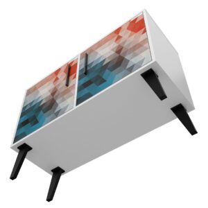 Manhattan Comfort Mid-Century- Modern Amsterdam Double Side Table 2.0 with 3 Shelves in Multi Color Red and Blue