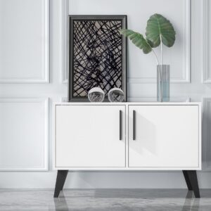 Manhattan Comfort Mid-Century- Modern Amsterdam Double Side Table 2.0 with 3 Shelves in White